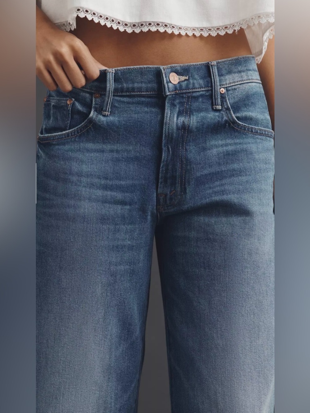 MOTHER Wide-Leg Ankle Jeans in Medium Blue Wash - Picture 3 of 6